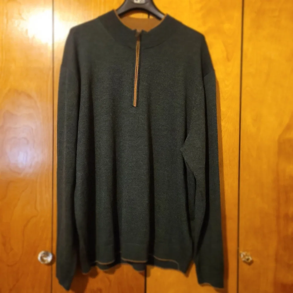 Hart Schaffner Marx Men Etra Fine Merino Wool 1/2 Zip Sweater Sweater Green 2XB